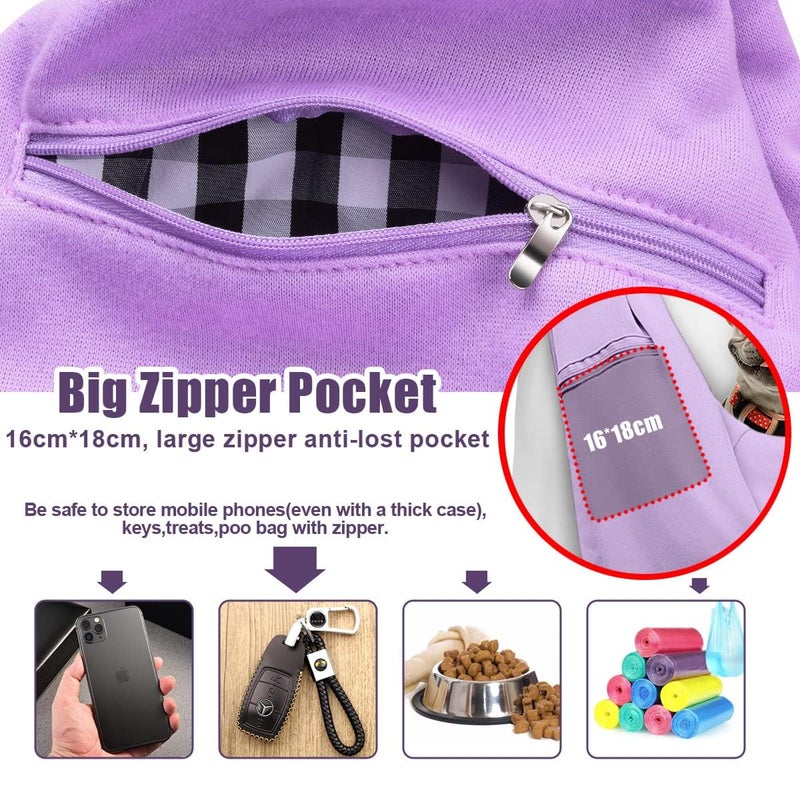 Tomkas Small Dog Sling Carrier - Zipper Pocket & Adjustable Strap - for 3-10 lbs Pets(Light Purple) - Image 5